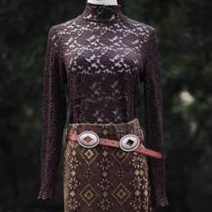 🌿Jones New York Brown Lace Mock Neck Top